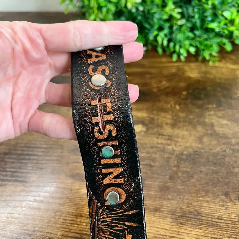 Vintage Bass Fishing Genuine Leather Belt 46